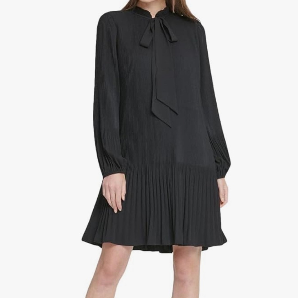 DKNY black aline pleated dress